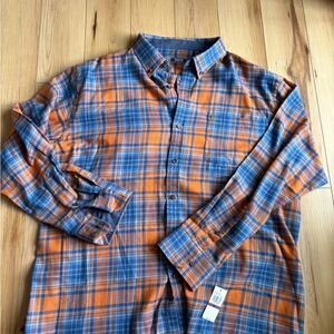NWT IZOD Mens Advantage Performance Flannel Long Sleeve Orange Blue XXL
